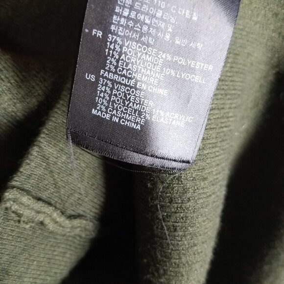 Sandro Sweater Women's 3/ Large Olive Green Oversized Knit Pullover Stretch - Picture 11 of 12